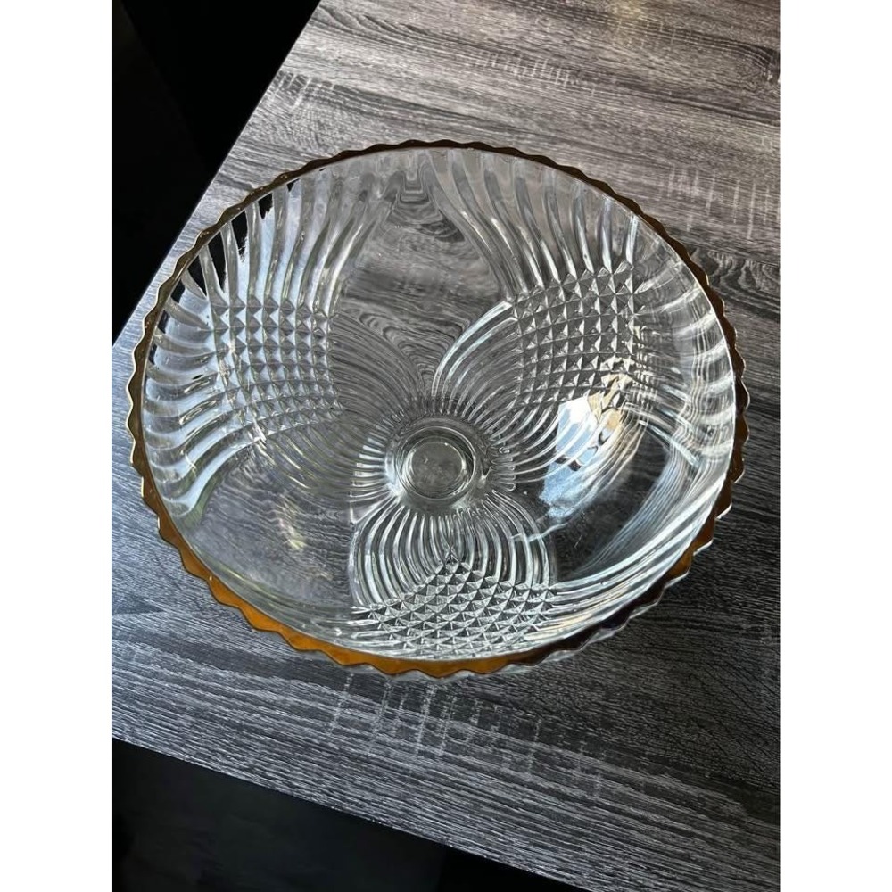 Vintage Indiana Glass Tiara Pattern Serving Bowl Gold‎ Trim